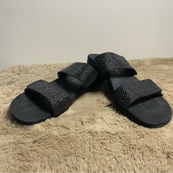 Vionic Black Beaded Slight-Wedge Slide Sandals Size 9 - Picture 3 of 11